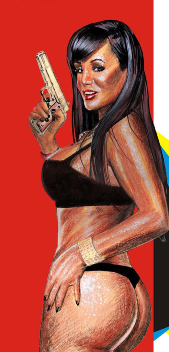 1girl alluring artist_request ass big_ass big_ass big_breasts black_nails bra bracelet breasts brunette bubble_butt caucasian curvy dat_ass fanart from_behind gun hand_on_hip lipstick lisa_ann long_hair looking_at_viewer looking_back milf necklace non-nude open_mouth parted_lips porn_star pornstar posing sexy side_view sideboob slut standing stomach thick_thighs thong toned weapon wide_hips