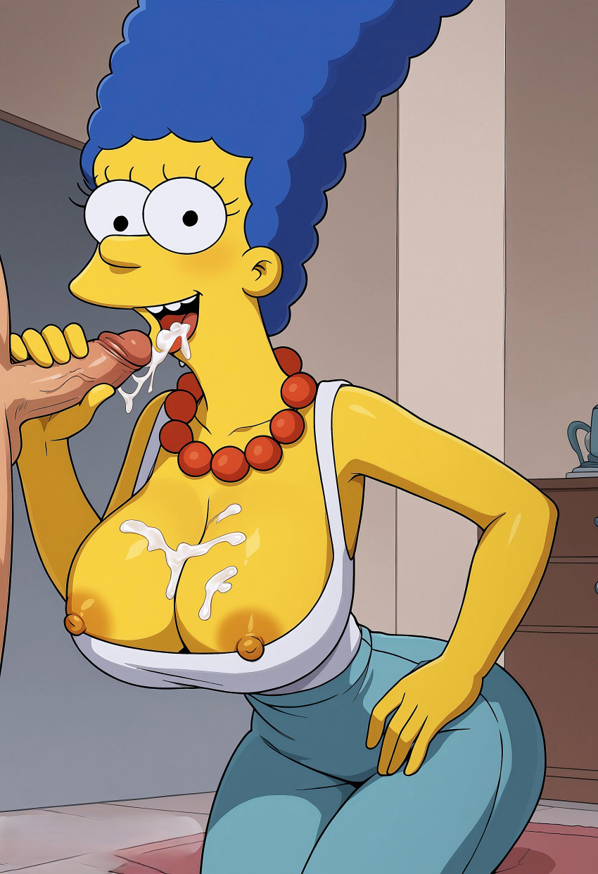 after_fellatio ass big_breasts breasts_out cum_in_mouth cum_on_breasts erect_nipples erect_penis marge_simpson no_bra the_simpsons thighs