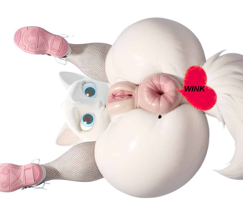 ai_generated anus anus ass big_ass blue_eyes cat donut_anus dreamworks dulcinea_(puss_in_boots) feline fishnets high_res legs_back netflix pink_anus posing pussy realistic shrek_(series) stockings the_adventures_of_puss_in_boots white_fur