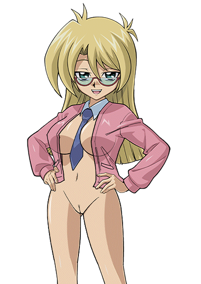 1girl 1girl 1girl big_breasts big_breasts blonde_hair bottomless breasts glasses huge_breasts long_hair looking_at_viewer magna_dragon_(artist) open_clothes open_shirt pussy rebecca_hawkins rebecca_hopkins short_stack shortstack smug yu-gi-oh! yu-gi-oh!_duel_links yu-gi-oh!_duel_monsters