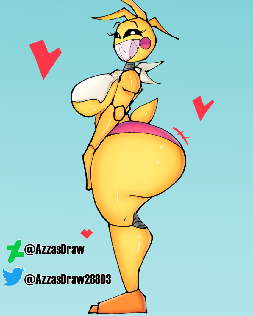 1girl 1girl 1girls animatronic animatronic_female ass azzasdraw big_ass big_breasts breasts chicken chicken_girl five_nights_at_freddy's five_nights_at_freddy's_2 robot robot_girl scottgames toy_chica_(fnaf)