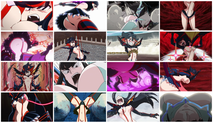 1girl 2_girls ass back back_view big_ass big_breasts big_breasts black_hair breasts breasts clothing destruction fat_ass huge_ass human kill_la_kill kiryuuin_satsuki light_skin matoi_ryuuko mostly_nude multiple_girls pale_skin screencap short_hair standing stockings studio_trigger thick_thighs wide_hips
