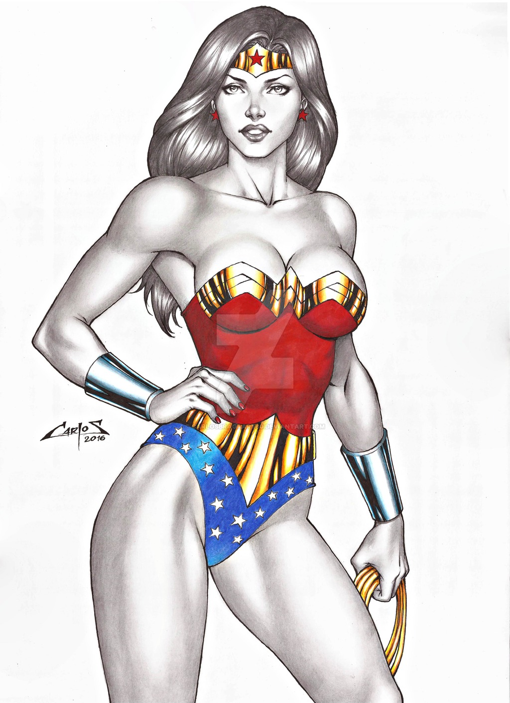 1girl amazon arm_at_side armpits bangs bare_arms bare_legs bare_shoulders big_breasts black_hair blue_leotard bracer breasts carlos_braga cleavage collarbone contrapposto dc_comics dcau diana_prince earrings expressionless female_focus female_only grey_eyes grey_lipstick heroine holding holding_object jewelry justice_league justice_league_unlimited lasso_of_truth legs leotard lips lipstick long_hair looking_at_viewer makeup medium_breasts multicolored_clothes multicolored_leotard nail_polish neck parted_bangs parted_lips red_earrings red_leotard red_nails serious simple_background spread_legs standing star star_(symbol) star_print straight_hair strapless strapless_leotard superhero_costume superheroine themysciran thighs tiara two-tone_leotard white_background wonder_woman wonder_woman_(series)