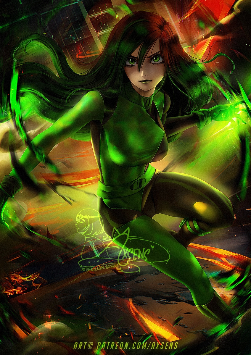 1girl axsens bangs black_bodysuit black_hair black_lipstick bodysuit breasts closed_mouth disney female_only female_solo floating_hair green_bodysuit green_eyes green_lipstick hair_between_eyes hand_up kim_possible lips lipstick long_hair looking_at_viewer magic makeup medium_breasts multicolored_bodysuit multicolored_clothes naughty_face neck shego skin_tight smile straight_hair supervillainess swept_bangs two-tone_bodysuit villainess