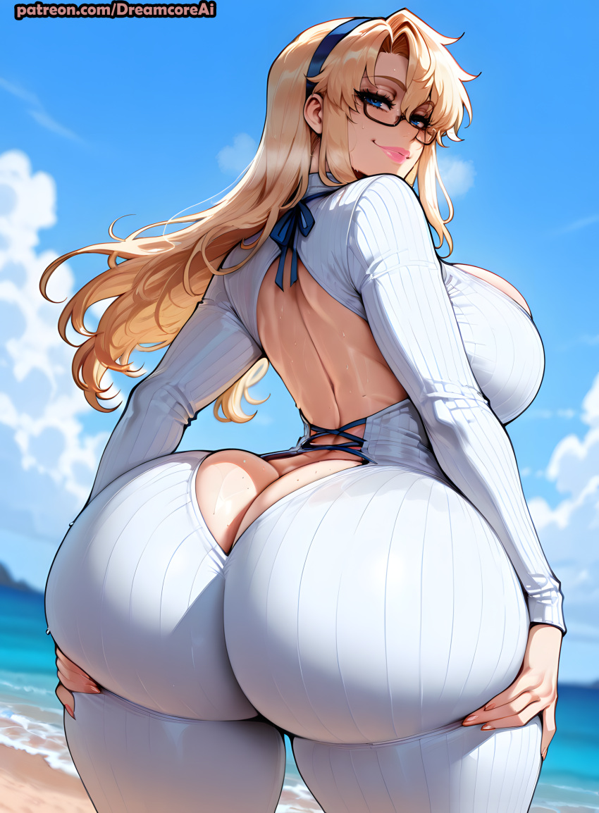 1girl ai_generated blonde_hair bodysuit curvy curvy_female curvy_figure freezing_(series) glasses satellizer_el_bridget