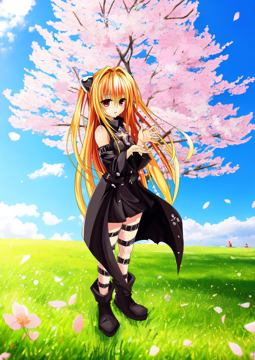 1girl blonde_hair konjiki_no_yami red_eyes rpku small_breasts thighs to_love-ru to_love-ru_darkness twin_tails very_high_resolution very_long_hair
