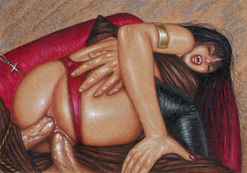 1girl 1girls 2boys anal anal_penetration anal_sex ass big_ass color double_penetration edithemad fangs huge_ass male panties pussy sex stockings traditional_media unseen_male_face vaginal_penetration vaginal_sex vampire vampirella vampirella_(series)