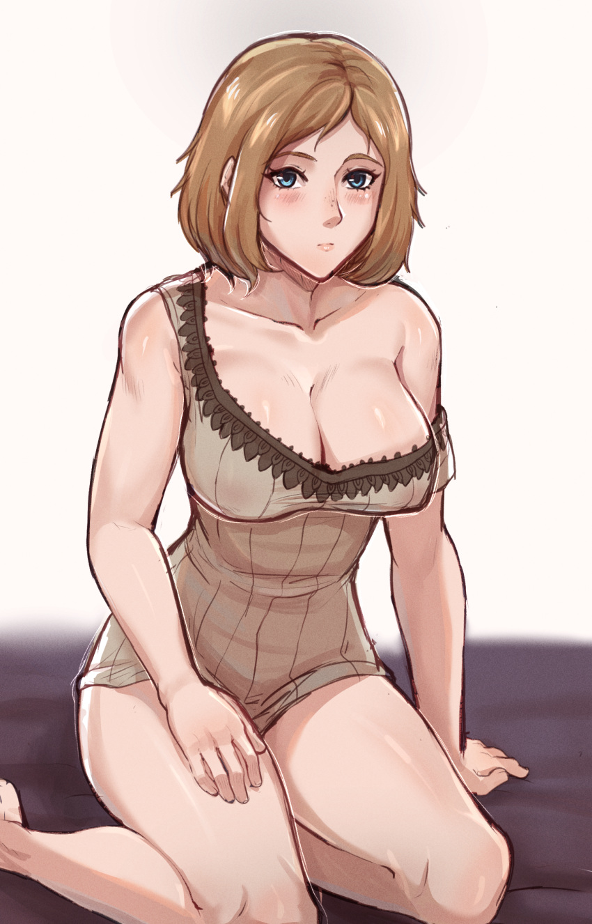 1girl 1girl 1girl alluring bare_legs big_breasts big_breasts blonde_hair blue_eyes blush cleavage dark_blonde dark_blonde_hair dirty_blonde dirty_blonde_hair evomanaphy fire_emblem fire_emblem_heroes freckles image intelligent_systems kiran_(fire_emblem) kiran_(fire_emblem)_(female) looking_at_viewer naked_from_the_waist_down nintendo sandy_blonde sandy_blonde_hair shirt shirt_only short_hair solo_female thighs