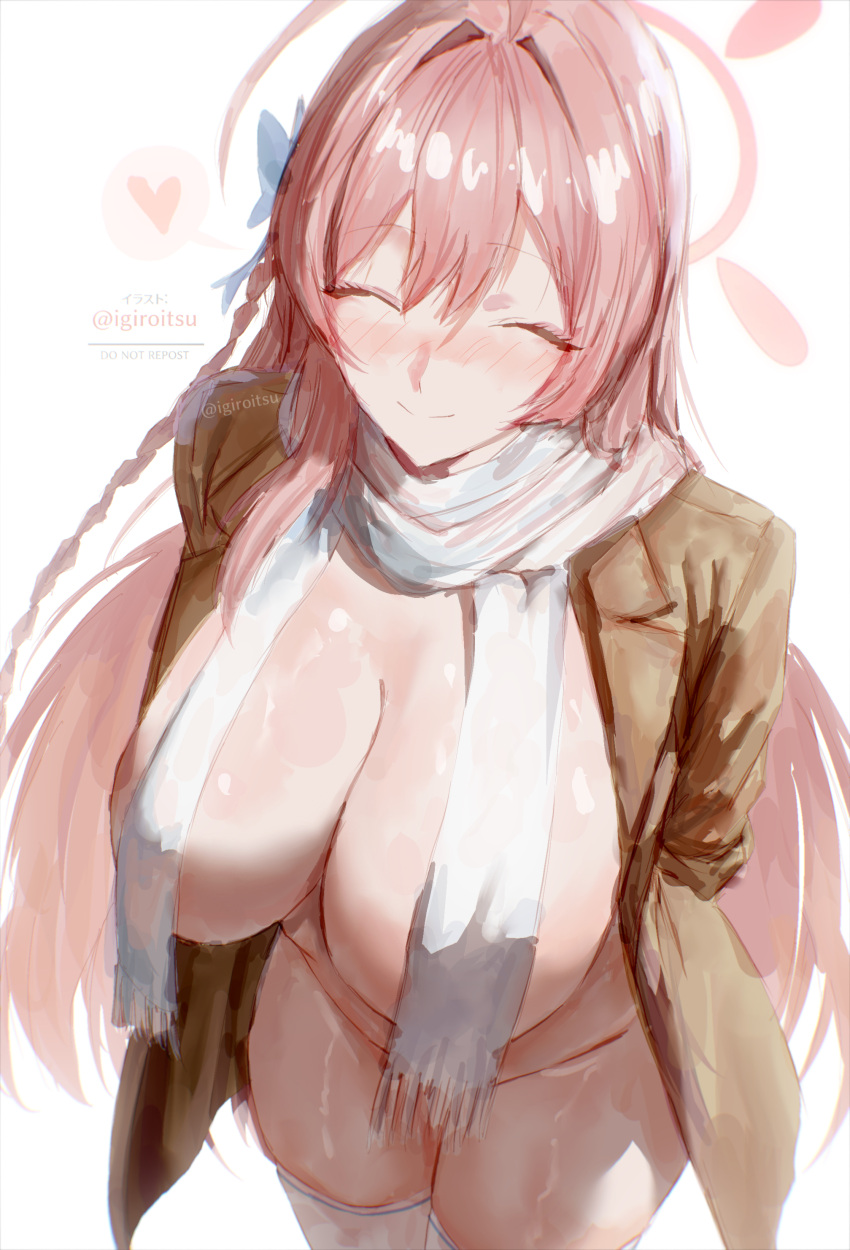 1girl big_breasts blue_archive bubble_butt cleavage green_eyes hanako_(blue_archive) horny igiroitsu inviting_to_sex naked naked_female nude nude_female pink_hair pose shaved_pussy standing stockings teasing thick_thighs urawa_hanako