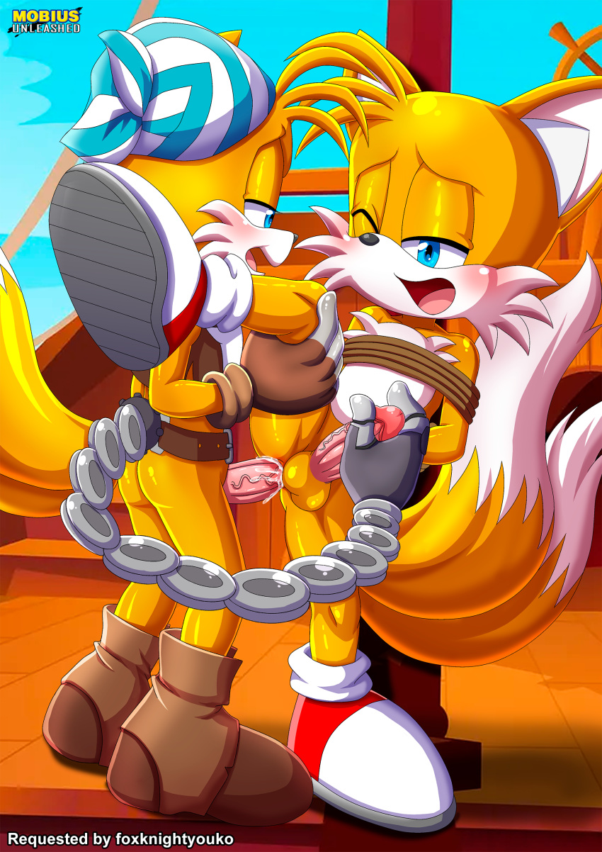 2boys anal anal_sex anthro anus ass balls bbmbbf blush bondage cum cum_in_ass cum_inside handjob male male/male male_only masturbation miles_"tails"_prower mobian_(species) mobius_unleashed netflix nude one_eye_closed open_mouth palcomix penis rope rope_bondage sails_(sonic_prime) sega selfcest sex sonic_(series) sonic_prime sonic_the_hedgehog_(series) tails_the_fox tongue yaoi