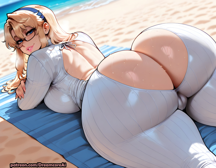 1girl ai_generated blonde_hair bodysuit curvy curvy_female curvy_figure freezing_(series) glasses satellizer_el_bridget