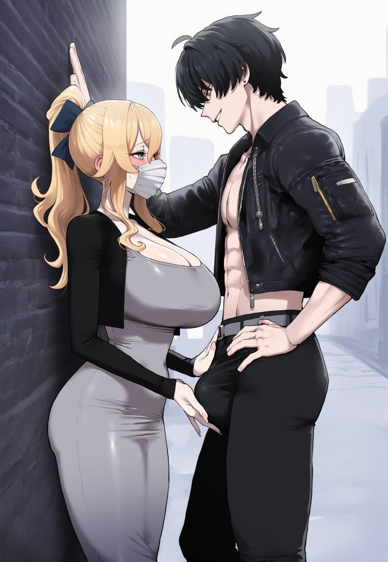 1boy 1girl ai_assisted ai_generated ass blonde_hair blue_eyes breasts crossover duo erection_under_clothing genshin_impact huge_breasts jean_gunnhildr kabedon light-skinned_female light-skinned_male male male_rover_(wuthering_waves) muscular muscular_male pale-skinned_female pawg penis perfect_body rover_(wuthering_waves) taller_male touching_bulge truck-kun_art wuthering_waves