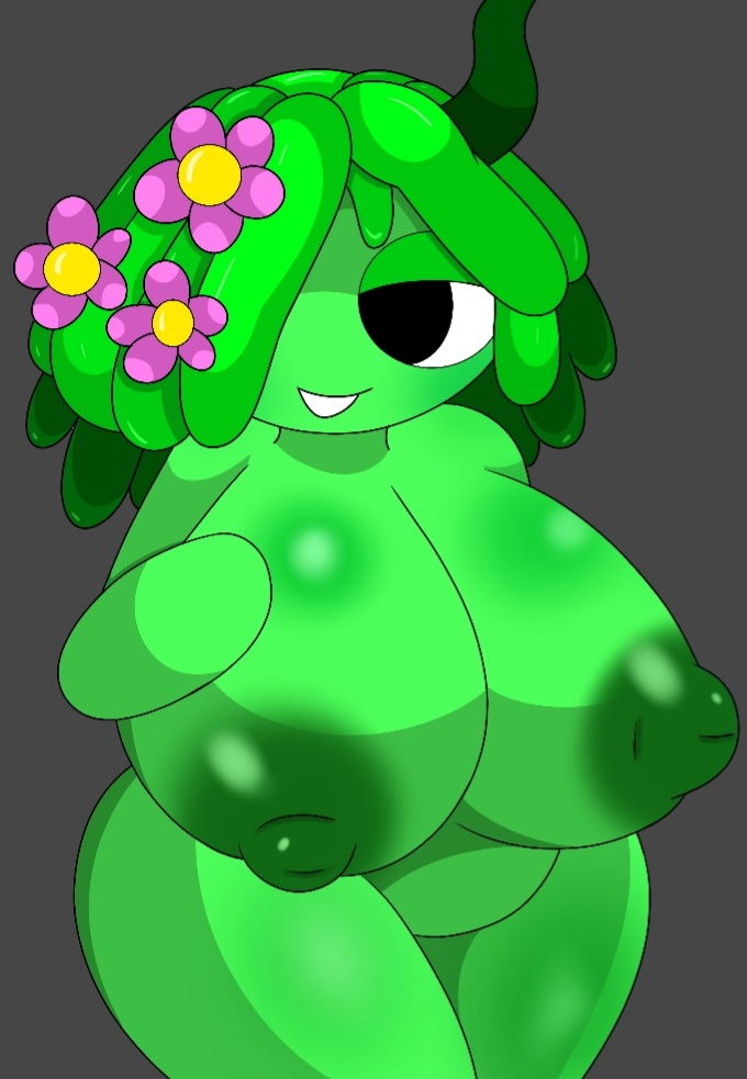 1girl 2d big_breasts breasts green_body green_skin incredibox_mod lemon_waifu lhilmoncitafnf nude plant_hair sprunki vineria_(sprunki)