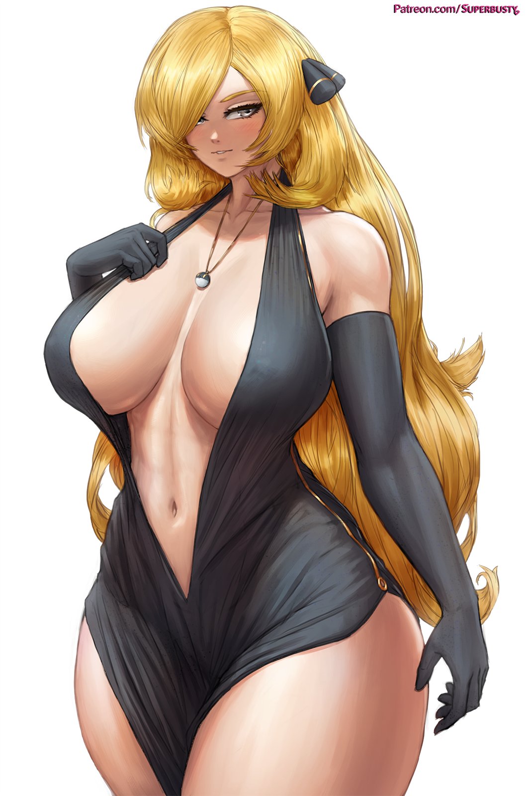 1girl 1girl 1girls 2022 alluring alternate_ass_size alternate_breast_size artist_signature big_breasts big_breasts black_dress blonde_hair blush child_bearing_hips cleavage cleavage_dress clothed cynthia cynthia_(pokemon) dress elbow_gloves elegant elegant_dress female_only grey_eyes hair_ornament hair_over_one_eye hips long_gloves long_hair looking_at_viewer low_neckline mature mature_female naughty_face navel necklace nintendo pin_up pokemon pokemon_dppt simple_background skimpy slim_waist smile suggestive_look superbusty thick_thighs thighs voluptuous white_background wide_hips