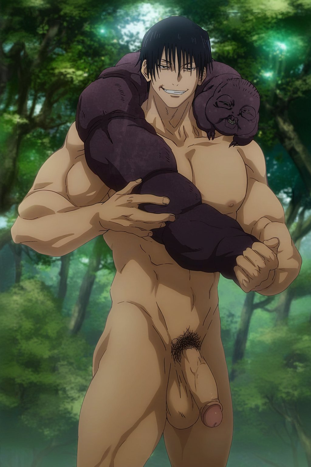 1boy ai_generated anime_style balls ballsack big_penis gilxxgamesh jujutsu_kaisen long_penis male male_focus male_only muscular muscular_male nipples nude nude_male penis solo_focus toji_fushiguro yaoi