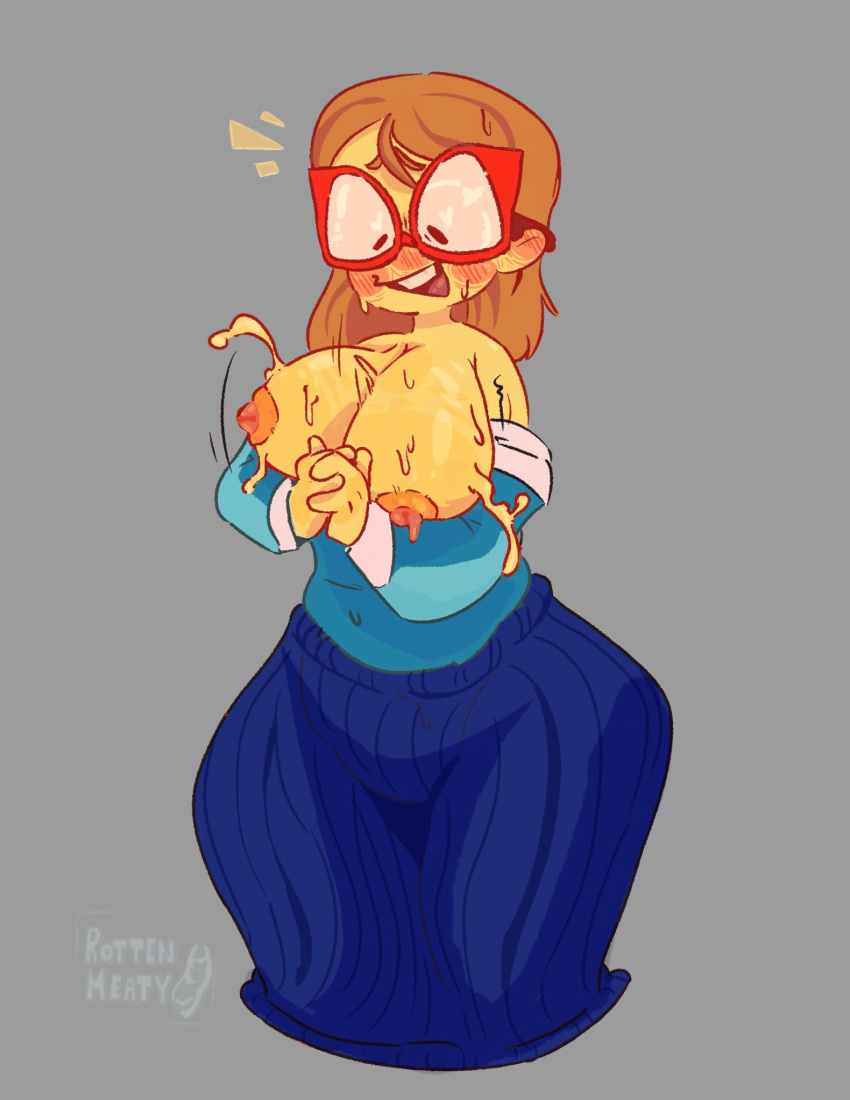 1girl 1girls 2d 2d_(artwork) artist_signature blue_dress blue_skirt blush boobs_out breasts breasts_apart breasts_out breasts_out_of_clothes digital_media_(artwork) embarrassed female_focus female_only ginger_hair glasses jiggling_breasts kindergarten_(game) kindergarten_3 ms._lovelett nervous nipples orange_hair red_ears red_glasses rotten_meaty signature solo_female sweat sweatdrop sweating sweating_female sweaty sweaty_body sweaty_boobs sweaty_breasts sweaty_female wiggle_lines wobbling_breasts