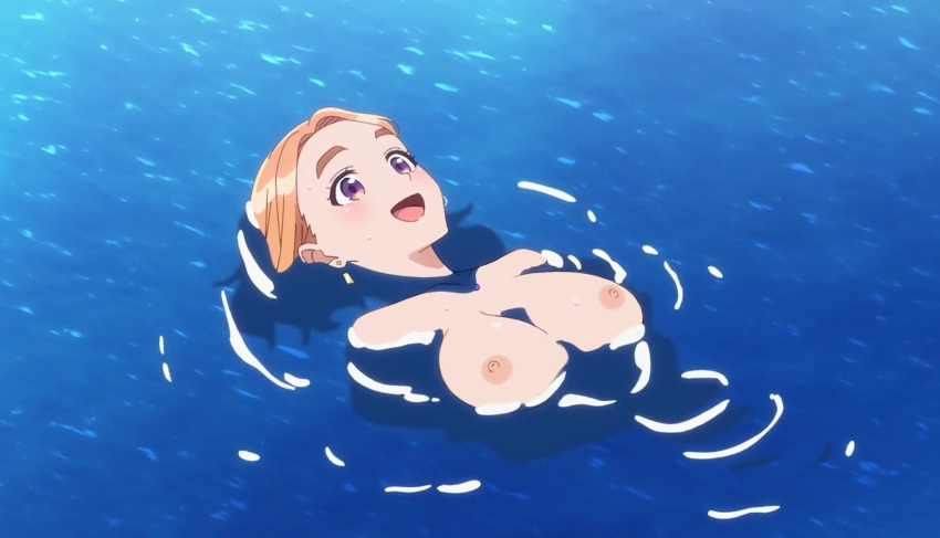 big_breasts edit medium_hair nekom14 nipples no_bra open_mouth purple_eyes screencap shiunji-ke_no_kodomotachi shiunji_banri smile topless