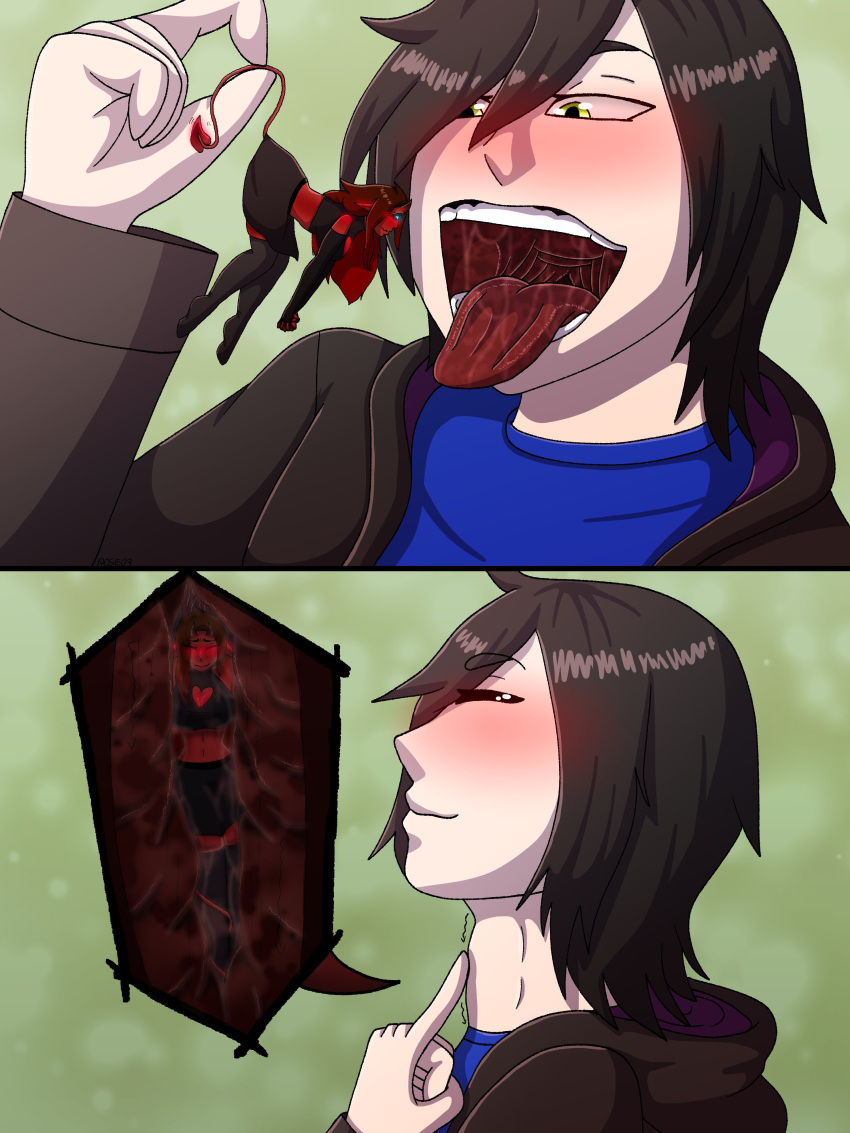 blush blush breasts cruelty flustered helpless implied_digestion in_throat internal_view larger_male lzoodis macro maw_shot micro micro_in_mouth mouth_play mouthplay nipples oral_vore powerless rose_snaxx sadism scared smaller_female swallowed swallowed_whole tears tiny_female trapped_in_mouth vore vore_fetish vore_implied