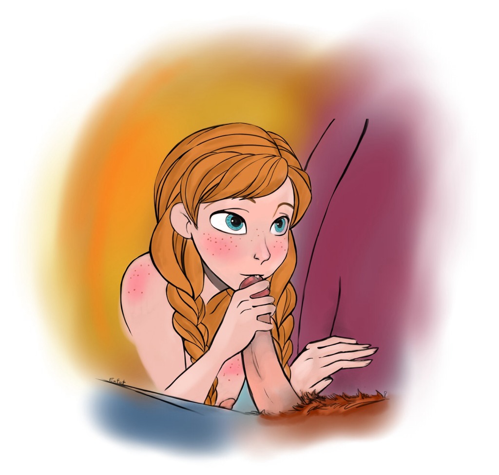 anna_(frozen) blue_eyes cum cum_drip cute disney fellatio frozen_(movie) heiligershadowfax kristoff kristoff_(frozen) licking_penis oral orange_hair penis penis_in_mouth