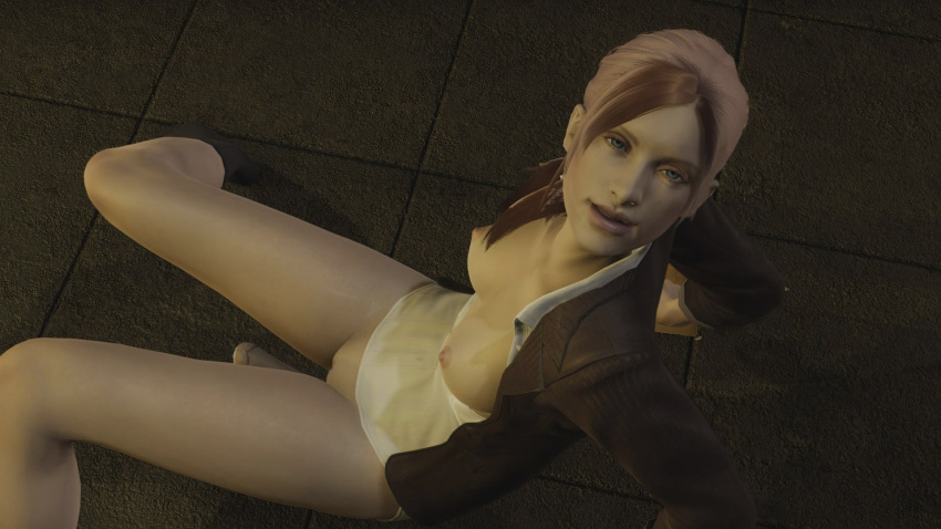 16:9 16:9_aspect_ratio 1boy1girl 1girl1boy 3d after_sex breasts breasts breasts brown_hair claire_redfield female_focus indoors looking_at_viewer looking_pleasured medium_breasts nipples partially_clothed penis pussy resident_evil room testicle transparent_male video_game video_game_character video_game_franchise