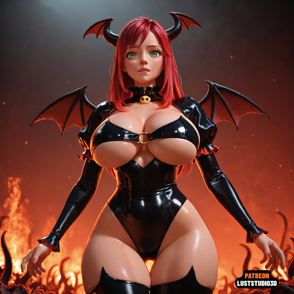 1girl 1girl 1girl 3d ai ai-created ai_generated big_breasts big_breasts bigboobs bodysuit breasts curvaceous curvy demon ecchi evil green_eyes hell highleg long_hair looking_at_viewer original outdoor public red_hair slender_waist stockings thick_thighs wide_hips