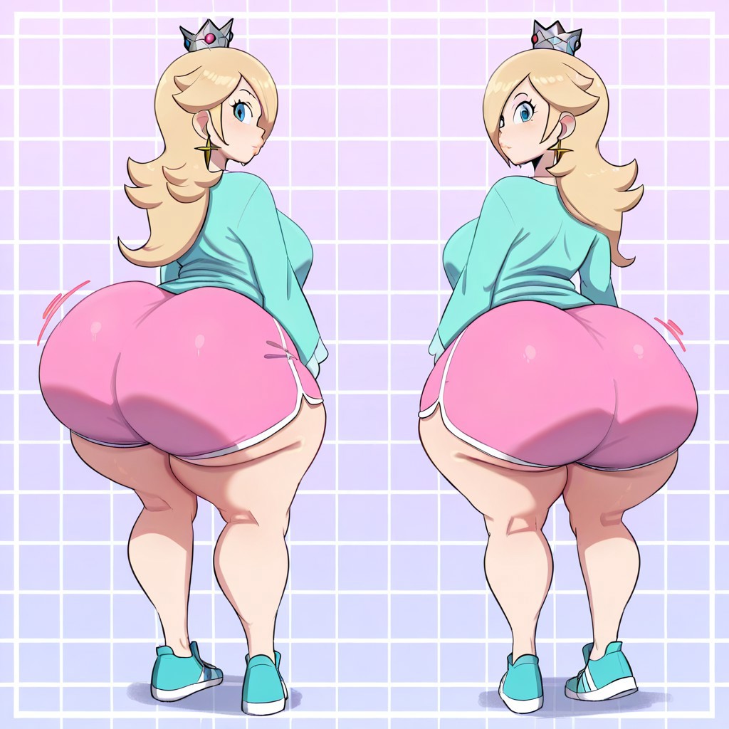 2_girls ai_generated ass big_ass big_breasts booty_shorts breasts dolphin_shorts fundoshilover101 huge_ass mario_(series) nintendo rosalina
