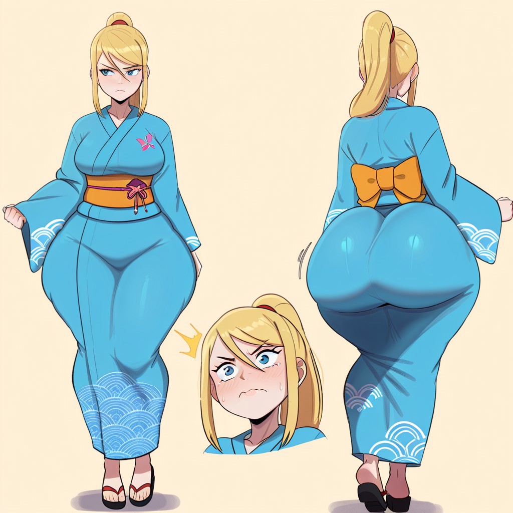 1girl ai_generated ass big_ass big_breasts breasts fundoshilover101 huge_ass kimono metroid nintendo samus_aran