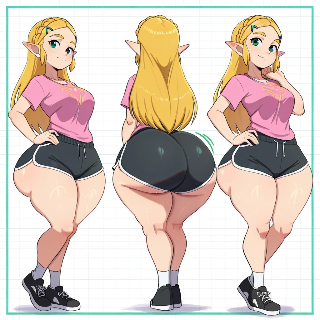 1girl ai_generated ass big_ass big_breasts booty_shorts breasts dolphin_shorts fundoshilover101 huge_ass nintendo princess_zelda the_legend_of_zelda