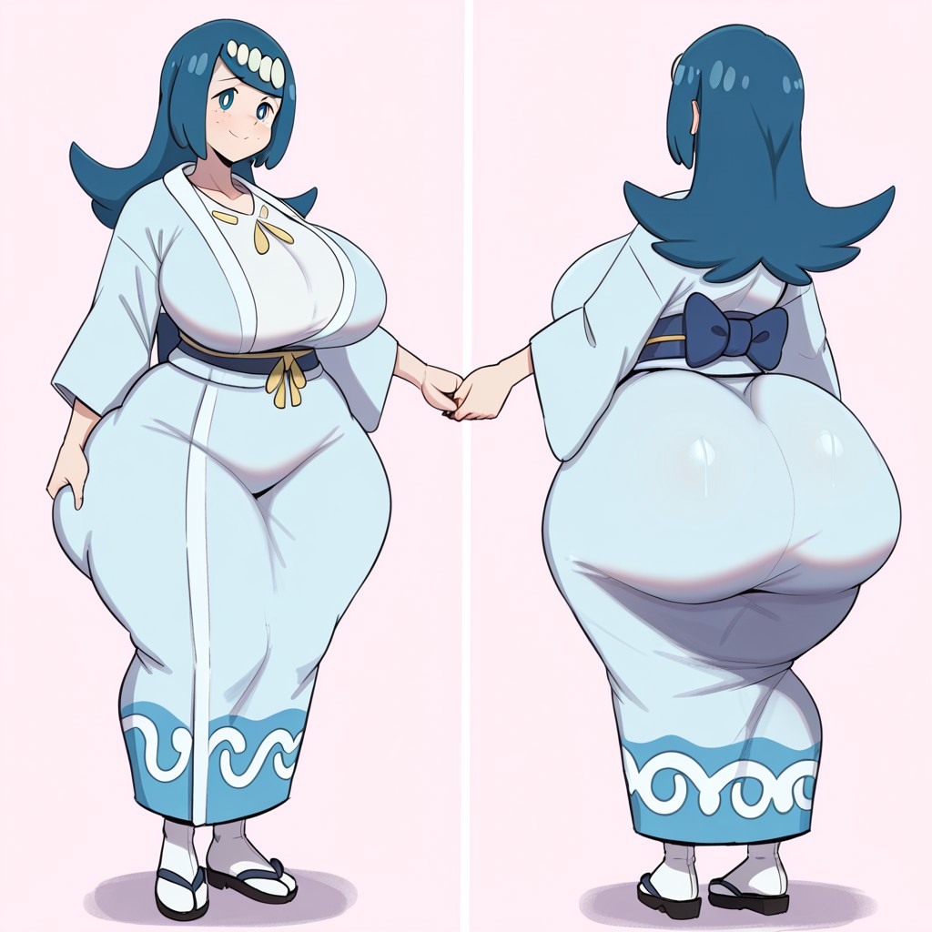 1girl ai_generated ass big_ass big_breasts breasts fundoshilover101 game_freak huge_ass kimono lana's_mother nintendo pokemon