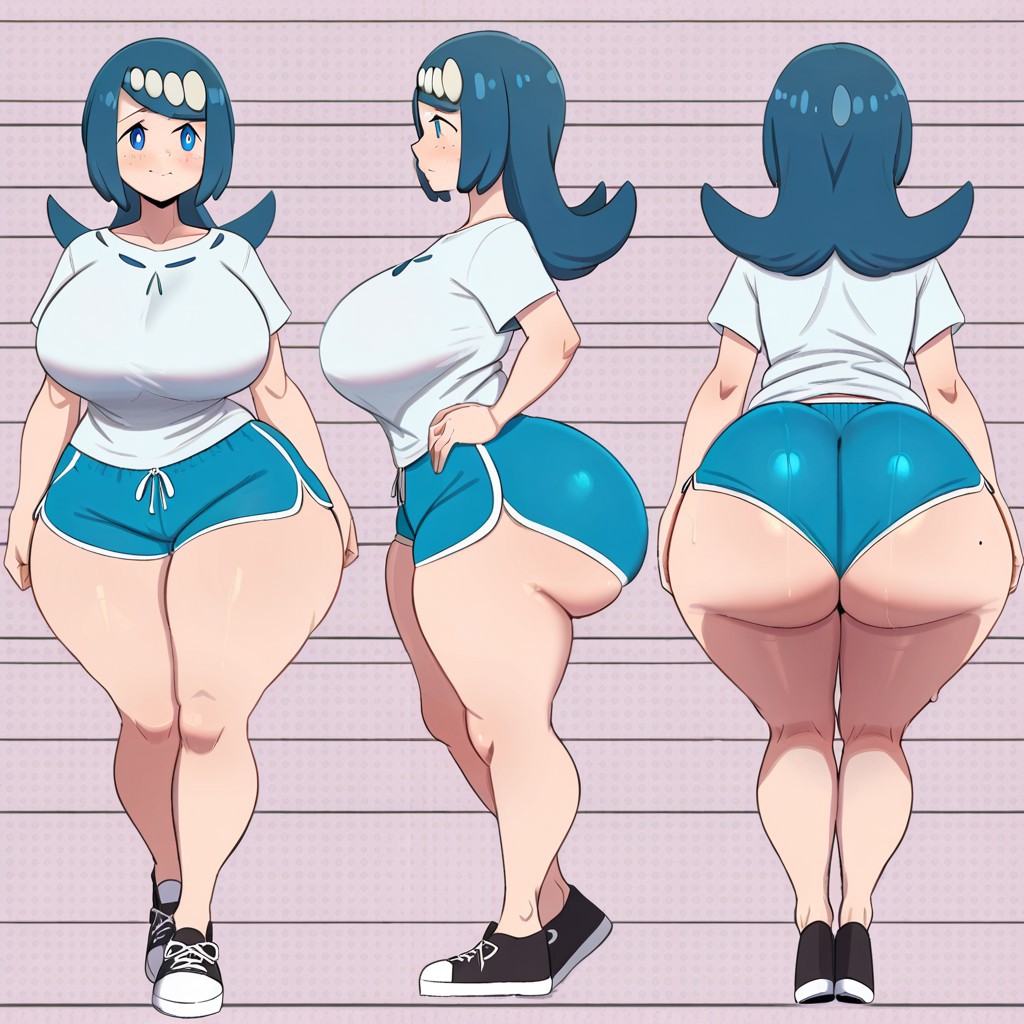 1girl ai_generated ass big_ass big_breasts booty_shorts breasts dolphin_shorts fundoshilover101 game_freak huge_ass lana's_mother nintendo pokemon