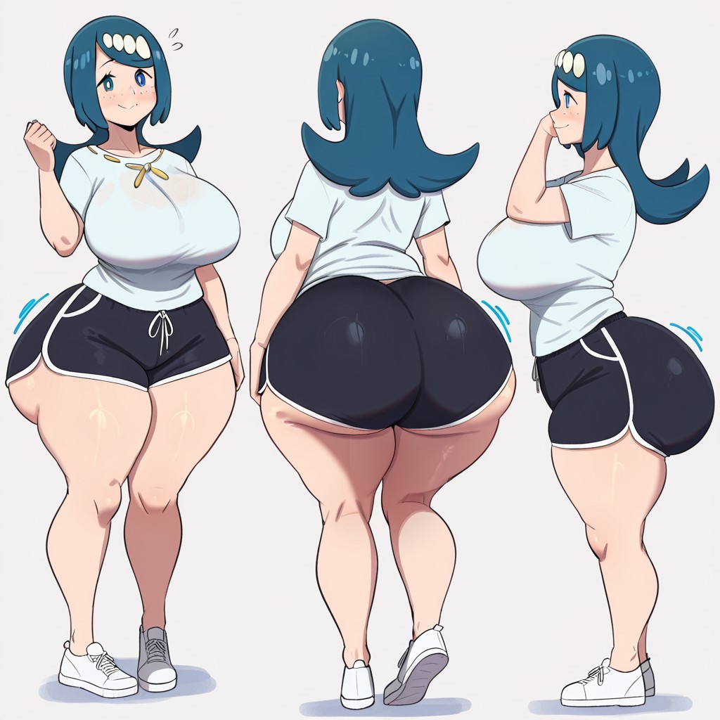 1girl ai_generated ass big_ass big_breasts booty_shorts breasts dolphin_shorts fundoshilover101 game_freak huge_ass lana's_mother nintendo pokemon