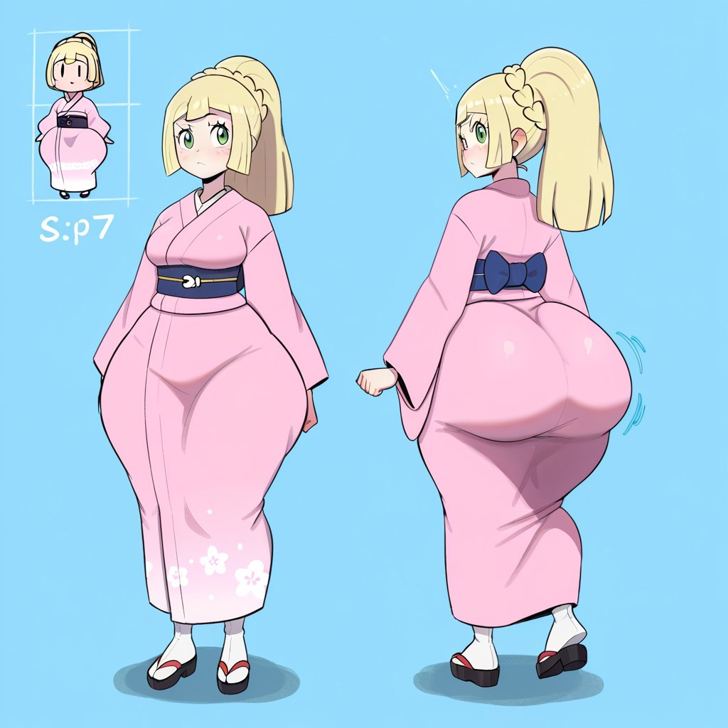 1girl ai_generated ass big_ass big_breasts breasts fundoshilover101 game_freak huge_ass kimono lillie_(pokemon) nintendo pokemon