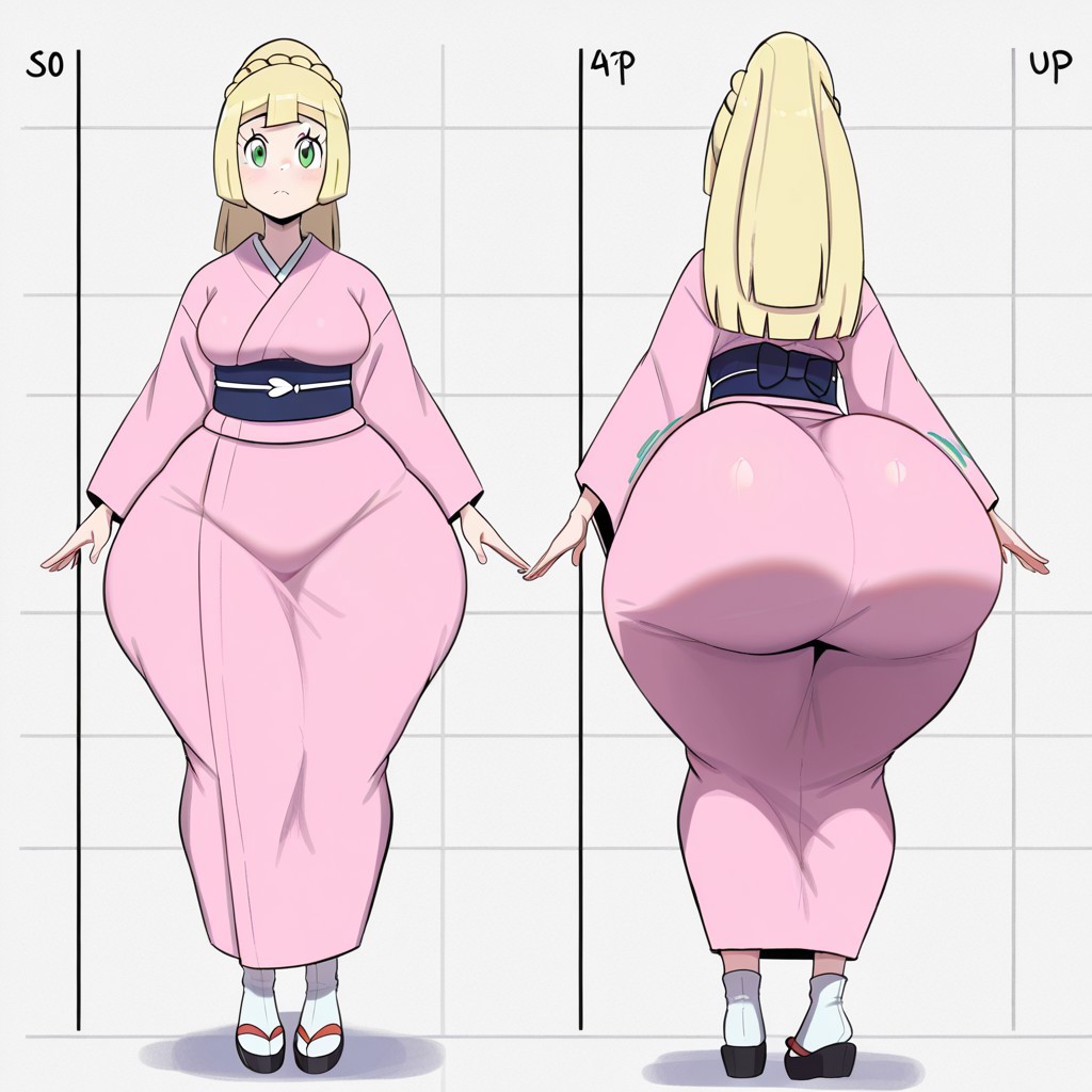 1girl ai_generated ass big_ass big_breasts breasts fundoshilover101 game_freak huge_ass kimono lillie_(pokemon) nintendo pokemon