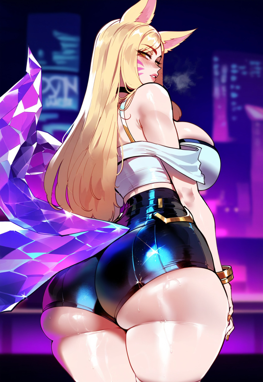 1girl ahri ai_generated blonde_hair curvy curvy_female curvy_figure fox_ears fox_girl k/da_ahri league_of_legends