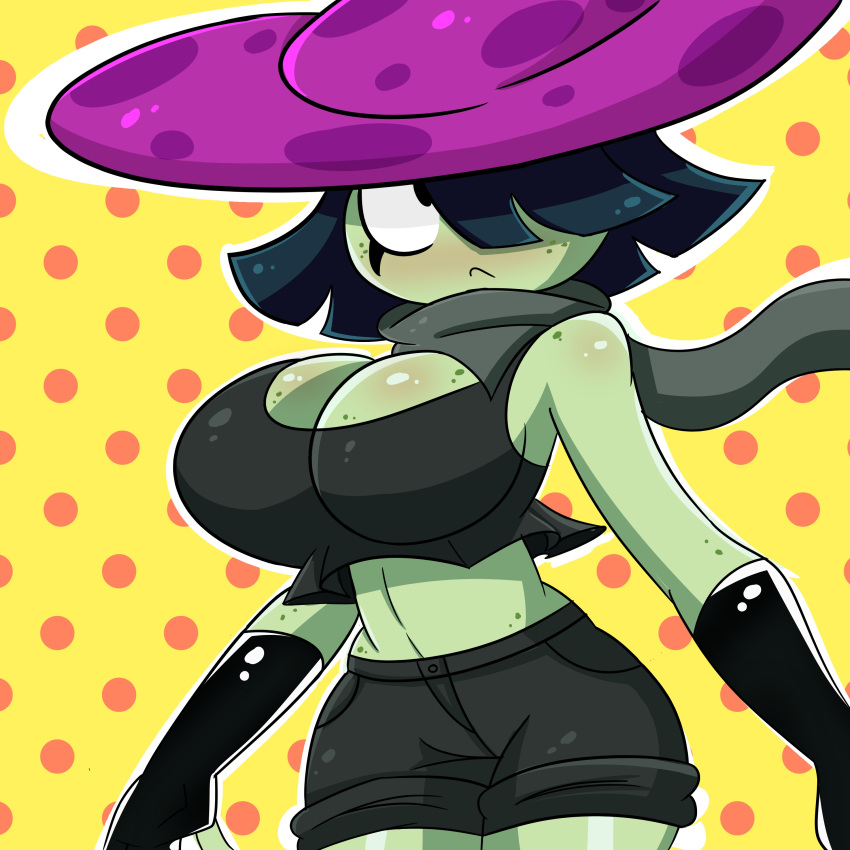 1girl 1girl 1girls anthro anthro_only anthrofied ass bare_shoulders belly big_ass big_ass big_breasts big_breasts black_eyes black_hair breasts clothed clothes clothing dotted_background eyelashes female_only fully_clothed fungy hair hair_over_one_eye hat hips huge_breasts humanoid large_ass large_butt nightcap_(pvz:h) plants plants_vs_zombies plants_vs_zombies:_heroes polka_dot_background r_bismut rbismut scarf short_hair simple_background solo_female standing thick thick_ass thick_thighs thighs voluptuous wide_hips