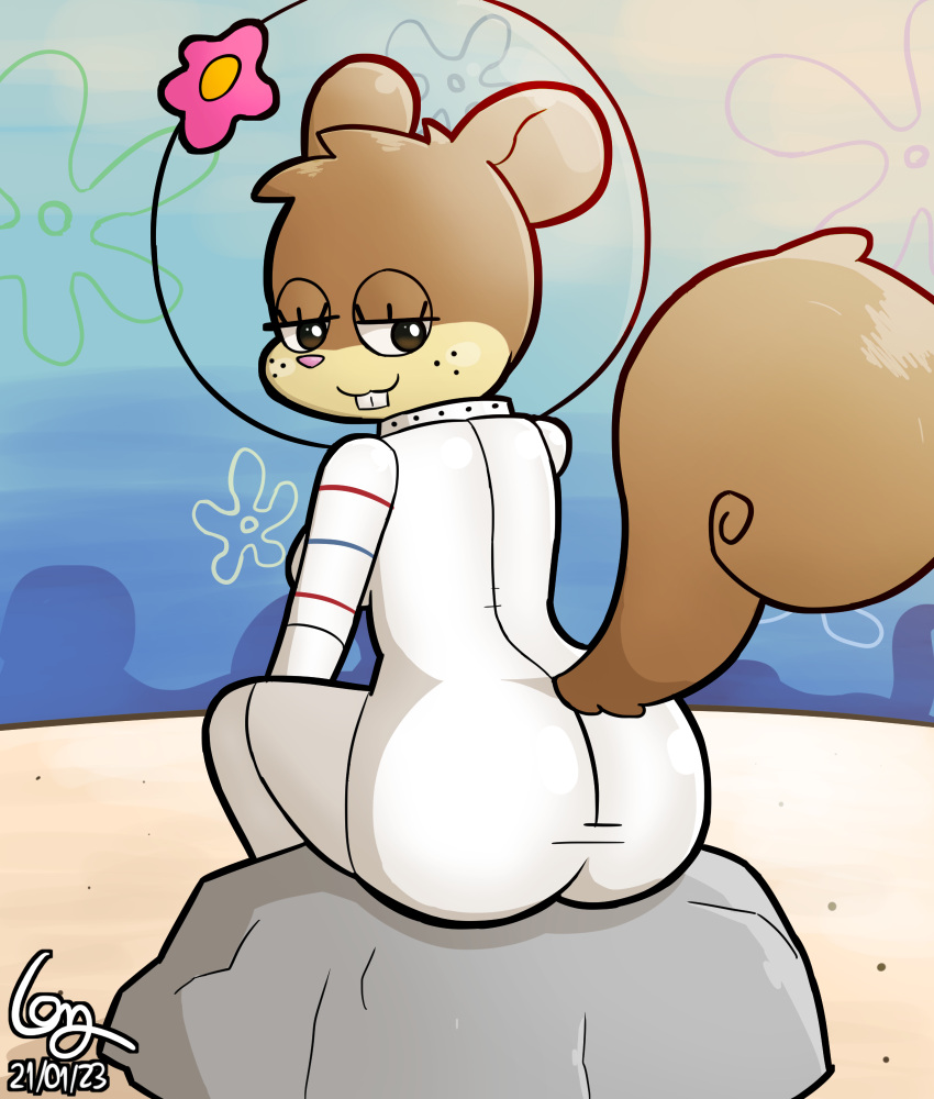 1girl 2023 ass bedroom_eyes big_ass blacksquirrel bodysuit breasts brown_body buckteeth clothed clothing dated eastern_grey_squirrel female flower freckled_face freckles grey_squirrel high_res looking_at_viewer mammal medium_breasts narrowed_eyes nickelodeon outside plant presenting presenting_hindquarters rock rodent sandy_cheeks sciurid seductive signature sitting skinsuit smile solo spongebob_squarepants tail teeth tight_clothing tree_squirrel underwater water