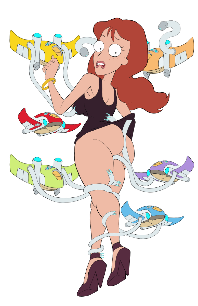 ass_focus big_ass big_breasts biting_lip black_dress bracelet character_request dress_lift drone freckles from_below ginger ginger_female ginger_hair grabbing_breasts hands_up high_heels jacqueline_(rick_and_morty) josemalvado lipstick long_hair looking_back mechanical_tentacles orange_hair pink_lipstick rick_and_morty short_dress simple_background sleeveless tentacle tentacle_penis tentacles_around_legs tentacles_everywhere tentacles_on_female white_background