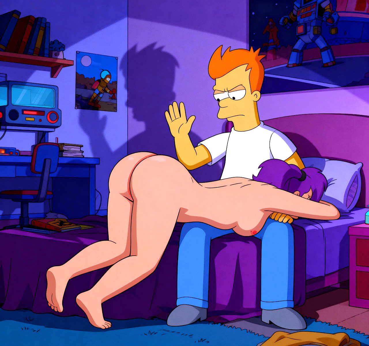 ass breasts erect_nipples futurama nude philip_j._fry spanking thighs turanga_leela