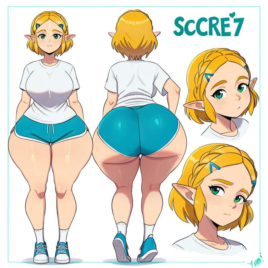 1girl ai_generated ass big_ass big_breasts booty_shorts breasts dolphin_shorts fundoshilover101 huge_ass nintendo princess_zelda the_legend_of_zelda