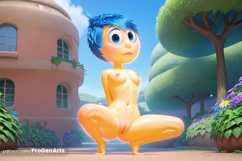 1girl 1girl 1girl ai_generated anus arms_behind_back artist_name barefoot blue_eyes blue_hair blue_sky breasts building bush closed_mouth cloud completely_nude day disney flower full_body grass high_res house inside_out inside_out_2 joy_(inside_out) lips navel nipples nude outside patreon_username pixar plant progenarts pussy short_hair sky small_breasts spread_legs squatting tiptoes tree uncensored watermark web_address window