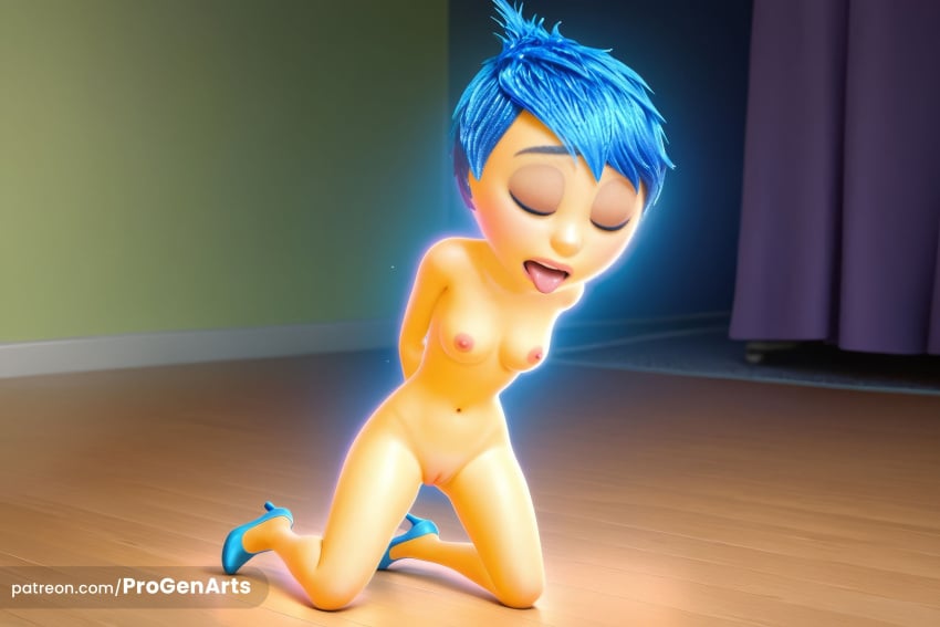 1girl 1girl 1girl ai_generated arms_behind_back artist_name blue_footwear blue_hair breasts closed_eyes curtains disney eyeshadow full_body high_heels high_res indoors inside_out inside_out_2 joy_(inside_out) kneel makeup navel nipples nude open_mouth pixar progenarts pussy short_hair small_breasts tongue tongue_out uncensored web_address wooden_floor