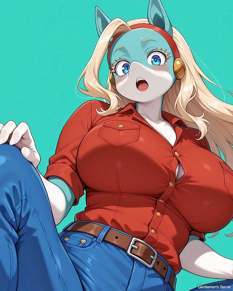 ai_generated bare_thighs blonde_hair blue_body blue_eyes blue_fur blue_skin blush boku_no_hero_academia fur furry furry_female gigantic_breasts gs_master huge_breasts huge_thighs ippan_josei jean_shorts long_hair looking_down low-angle_view massive_breasts my_hero_academia open_mouth shounen_jump solo_anthro stockings thick_body thick_female thick_thighs thighs voluptuous voluptuous_female