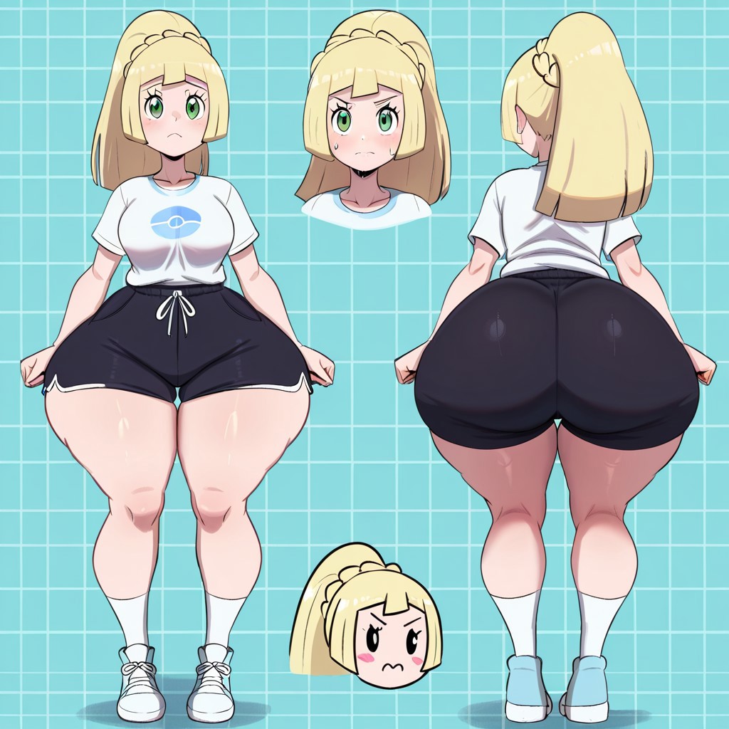 1girl ai_generated ass big_ass big_breasts booty_shorts breasts fundoshilover101 game_freak huge_ass lillie_(pokemon) nintendo pokemon