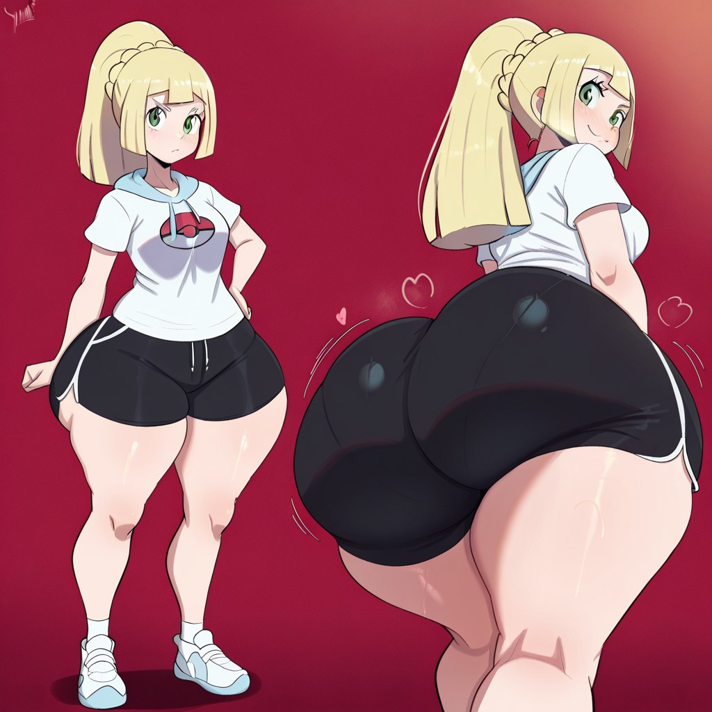1girl ai_generated ass big_ass big_breasts booty_shorts breasts dolphin_shorts fundoshilover101 game_freak huge_ass lillie_(pokemon) nintendo pokemon