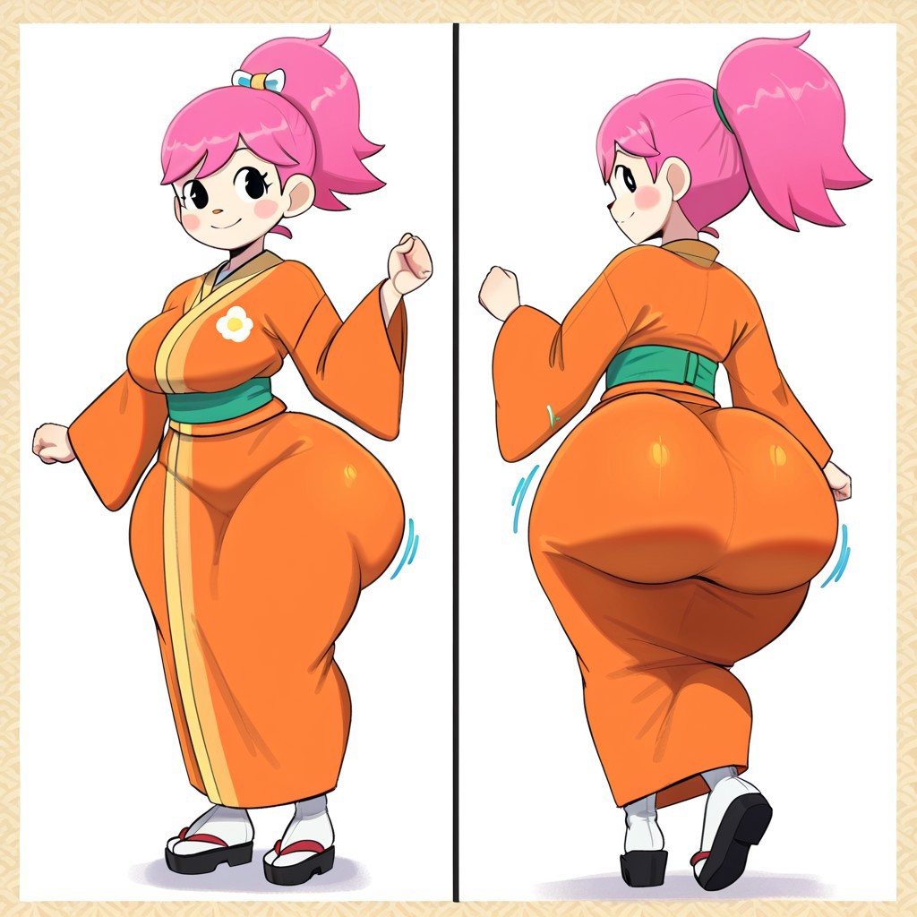 1girl ai_generated animal_crossing ass big_ass big_breasts breasts fundoshilover101 huge_ass kimono nintendo villager_(animal_crossing)