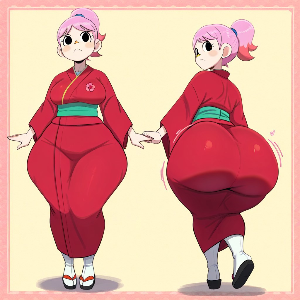 1girl ai_generated animal_crossing ass big_ass big_breasts breasts fundoshilover101 huge_ass kimono nintendo villager_(animal_crossing)