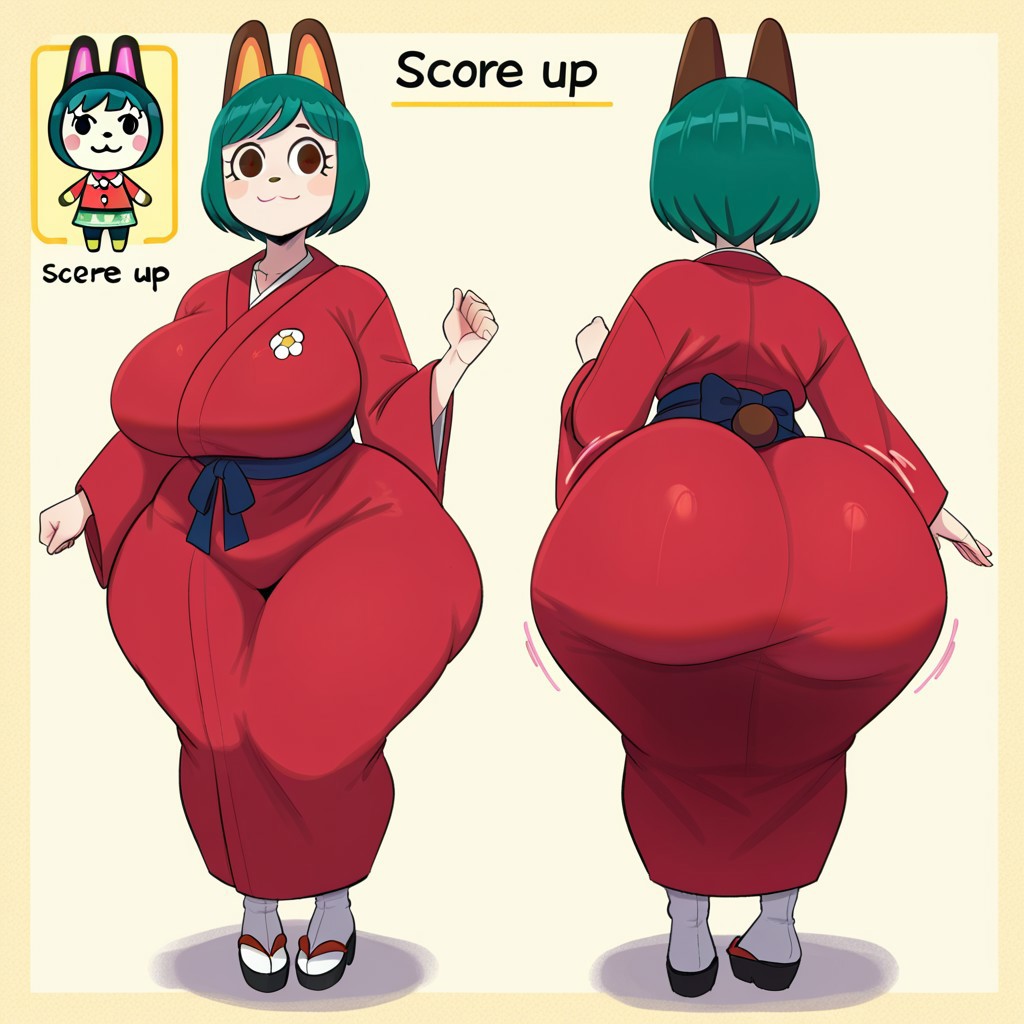 1girl ai_generated animal_crossing ass big_ass big_breasts breasts fundoshilover101 huge_ass huge_breasts kimono nintendo