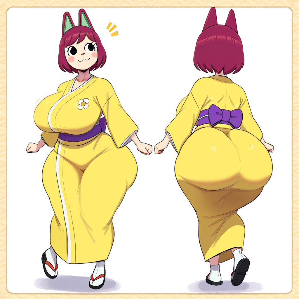 1girl ai_generated animal_crossing ass big_ass big_breasts breasts fundoshilover101 huge_ass huge_breasts kimono nintendo