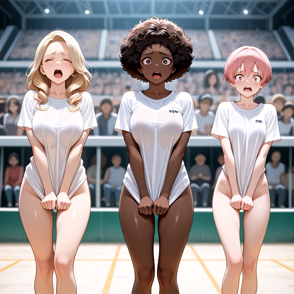 1girl ai_generated blush bottomless bullied bullying closed_eyes clothes_stolen covering covering_crotch crowd crowd_watching dark-skinned_female dark_skin embarrassed embarrassed_underwear_female euf exhibitionism exhibitionist glj-enf going_commando gym_clothes gym_uniform half-dressed half_naked hands_on_crotch humiliated humiliation multiple_girls no_panties no_pants no_shorts outside panties_removed pants_removed pantsed pantsing pantsless public public_exposure public_humiliation public_indecency public_nudity pulling_clothing pussy screaming shiny_skin shirt_only shirt_pull shirt_pulled_down shirt_tug shocked shocked_expression short_hair shorts_removed spectators sports sports_festival stolen_clothes story_at_source stripped stripping surprised surprised_expression t-shirt tanned tugging tugging_clothing undressed undressed_by_others