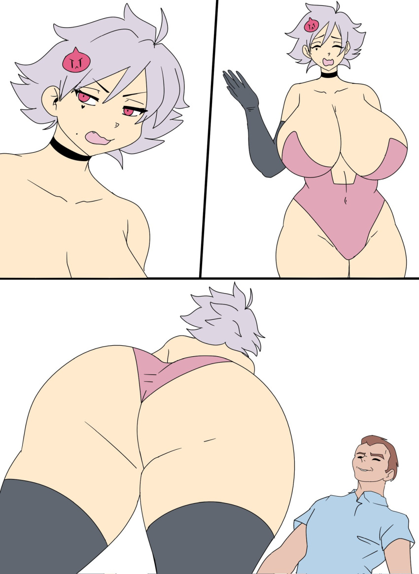 1boy 1girl ass breasts comic gigantic_ass gigantic_breasts light-skinned_female light_skin ocidasilver silver-gotic_(ocidasilver) thick_thighs thighs twitter white_background